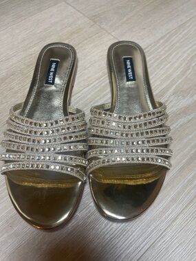 Nine West Gold Embellished Slide Mules